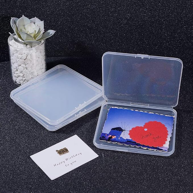 BENECREAT 6 Pack 4.9x4.4x0.43 Inches Rectangle Clear Plastic Bead Storage Containers Box Drawer Organizers with Lid for Beads Cards and Other Craft Accessories