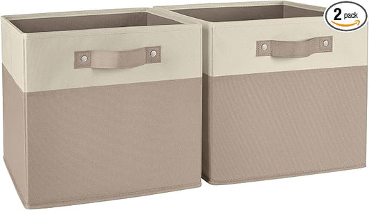 RiverRidge Kids storage bins - 10.5 Cube Storage Organizer with Handles – Taupe Two-Tone closet organizers and storage for Toys, Shoes & More - Fits RiverRidge Cabinets