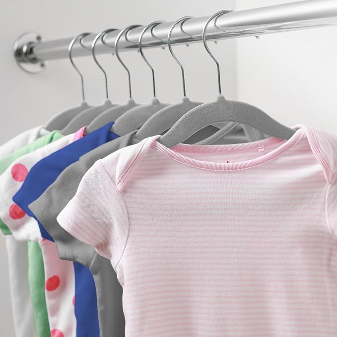 Casafield 50 Velvet Baby Hangers - 11" Size for Infant & Toddler Clothes - Gray