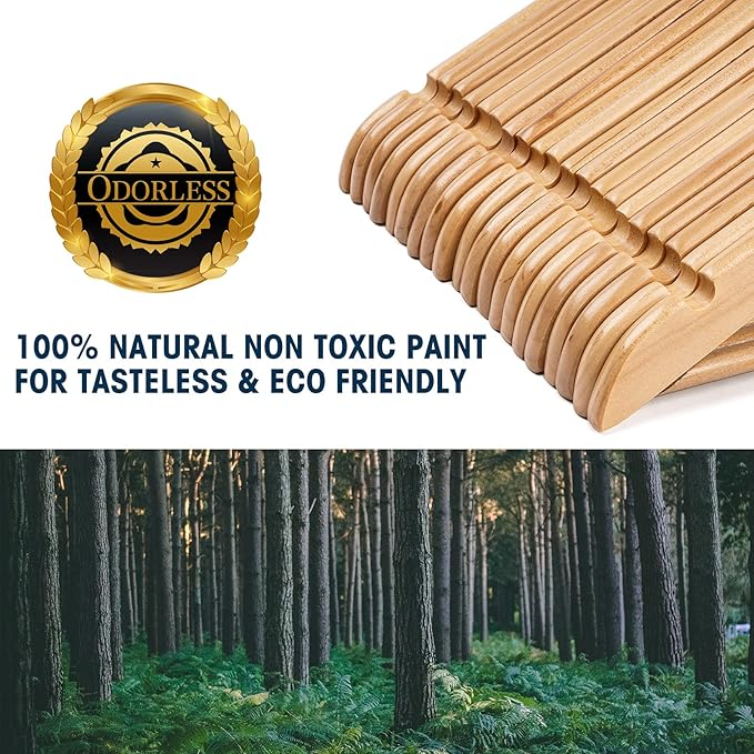 Wooden Hanger 10 Pack,Wood Hanger Solid Shirt Hangers with Pants Bar,Heavy Duty & Slim Coat Hanger,for Suit Coat Jacket Pants（Natural）