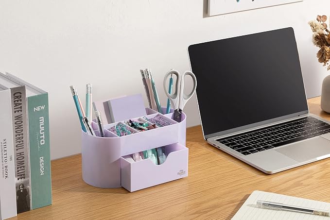 My Space Organizers Lavender Desk Organizer for Office Supplies and Desk Accessories - Pen Holder Desktop Organization for Room College Dorm Home School (White Lavender)
