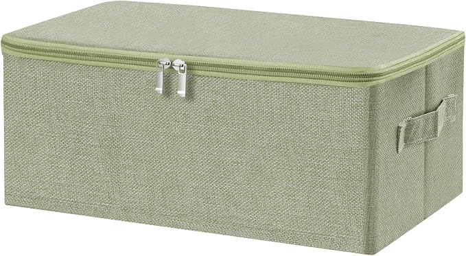 ANMINY Storage Bins with Zipper Lids 13 Qt Lidded Fabric Storage Boxes Baskets Cubes with Handles Collapsible Washable Cotton Linen Closet Shelf Clothes Organizer Containers - Green, Small