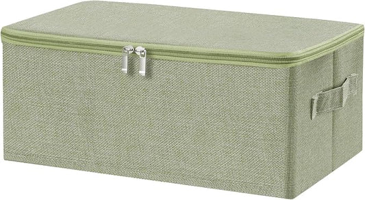 ANMINY Storage Bins with Zipper Lids 13 Qt Lidded Fabric Storage Boxes Baskets Cubes with Handles Collapsible Washable Cotton Linen Closet Shelf Clothes Organizer Containers - Green, Small