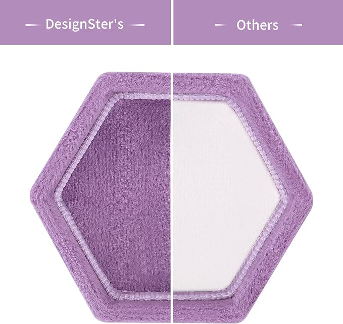DesignSter Hexagon Velvet Ring Bearer Box - Premium Gorgeous Vintage Double Ring Display Holder with Detachable Lid for Proposal, Engagement, Wedding, Ceremony (Lavender purple)