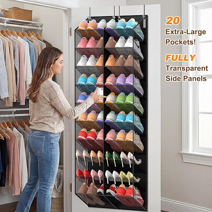 UVIAHOMI Over the Door Shoe Organizer for 20-30 Pairs, 10-Tier, Black
