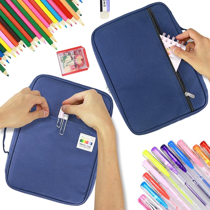 YOUSHARES 166 Slots Colored Pencil Case, 110 Slots Gel Pens fo Coloring Case Organizer, Handy Multilayer Color Pencil Holder for Glitter Gel Pens, Refills, Colored Pencils for Adults & Artist (Blue)