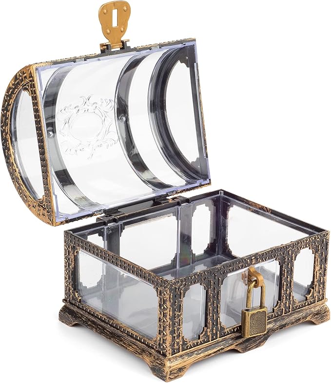 Kids Transparent Antique Pirate Treasure Chest,Plastic Treasure Chest for Pirate Party