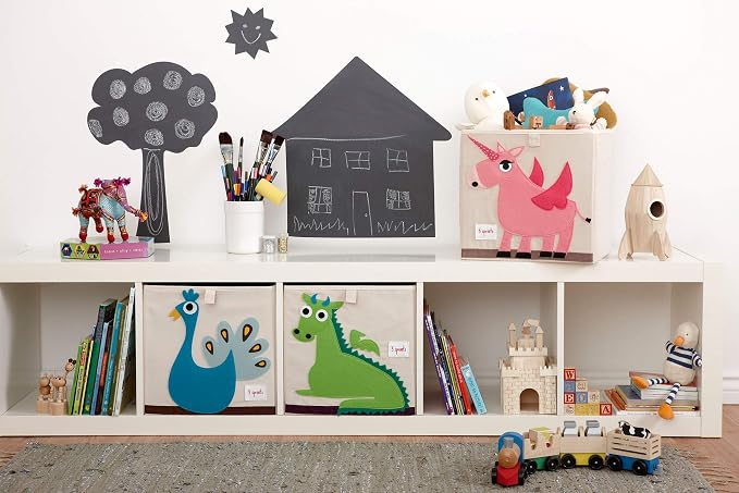3 Sprouts Toy Storage Cube Bin, Foldable Storage Box, Peacock | Foldable organizer, Playroom or nursery toy storage, Cube shelf compatible, Toys books clothes storage, Folds flat