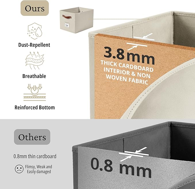 DECOMOMO Storage Bins, Large Fabric Baskets for Shelves, Beige (4 Pack) | 15" x 11" x 9.9" foldable closet organizers and storage bins with labels & handles