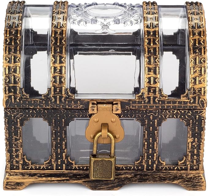 Kids Transparent Antique Pirate Treasure Chest,Plastic Treasure Chest for Pirate Party