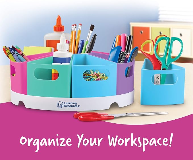 Learning Resources Create-a-Space Storage Center Pastel - Rotating Caddy Organizer for Kids, Art Supply Organizers for Markers, Pens and Pencils, Classroom Table Caddy for Teachers