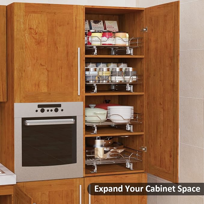 ROOMTEC Pull Out Cabinet Organizer - 17" W x 21" D, Slide Out Kitchen Cabinet Storage Shelves, Fits 18.5" Opening