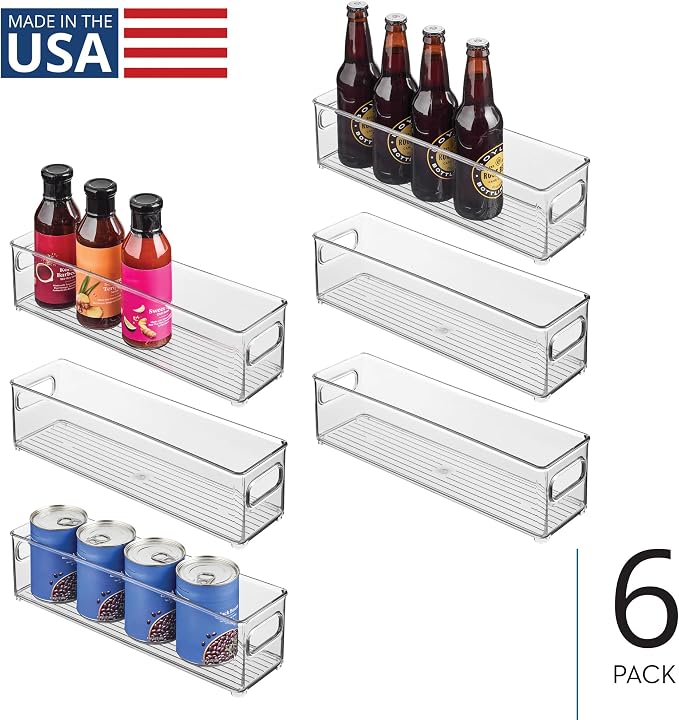 iDesign Stackable Fridge Bin with Handles, Set of 6, Clear | Ideal for Freezer or Pantry, Made in USA