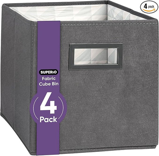 Superio Collapsible Storage Bins For Organization And Storage, Closet Organizers And Storage, Dorm Room Storage, Storage Containers, Laundry Room Organization, Grey 4-pack
