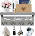 buways Key Holder Wall Mount with 4 Double Hooks-Solid Wood Wall-Mounted Organizer for Keys&Mail Rustic Key Rack Hanger Holder Home Decor for Entryway Living Room (Gray)