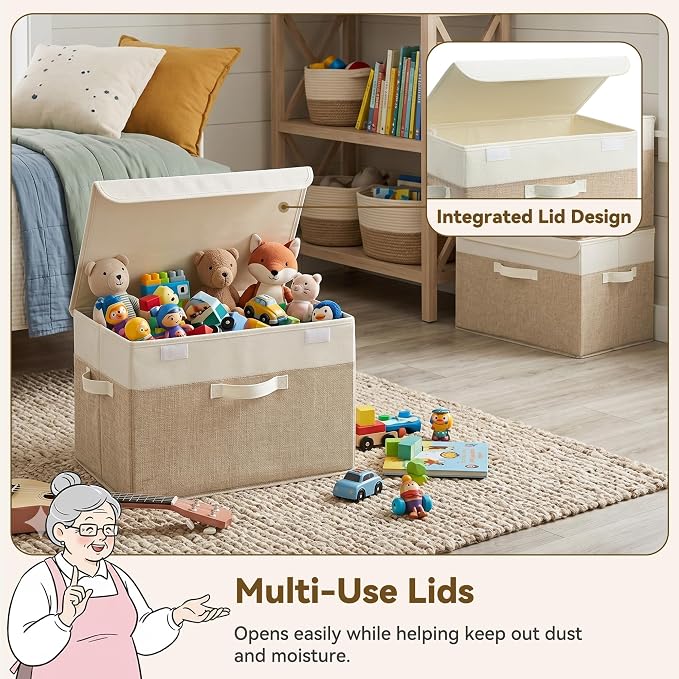 GRANNY SAYS Storage Boxes with Lids, Decorative Storage Bins, Shelf Baskets, Clothes Storage and Organization, White/Khaki, 4-Pack