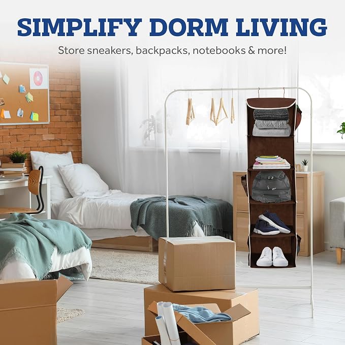 ZOBER Hanging Closet Organizer, 5-Shelf - Hanging Storage Organizer Shelves for Clothes, Towels, Toys - College Dorm Room, Nursery, & Home Closet