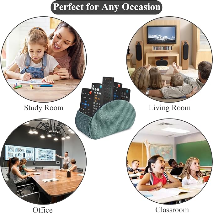 Remote Control Holder, PU Leather Remote Caddy Desktop Organizer with 5 Spacious Compartments for TV Remotes/Media Controllers/Office Supplies (1-Wood Green