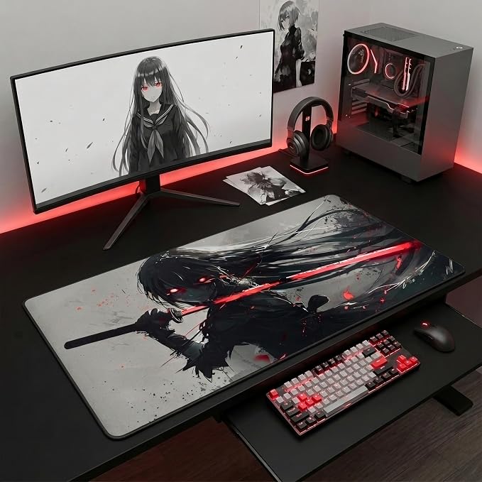 XXL Anime Gaming Mouse Pad 35.4 x 15.7 inch - Water-Resistant & Stitched Edges - Large XL Mousepad for Desk - Gamer Accessories Big Full Deskpad Mat Game Mousepads Deskmat