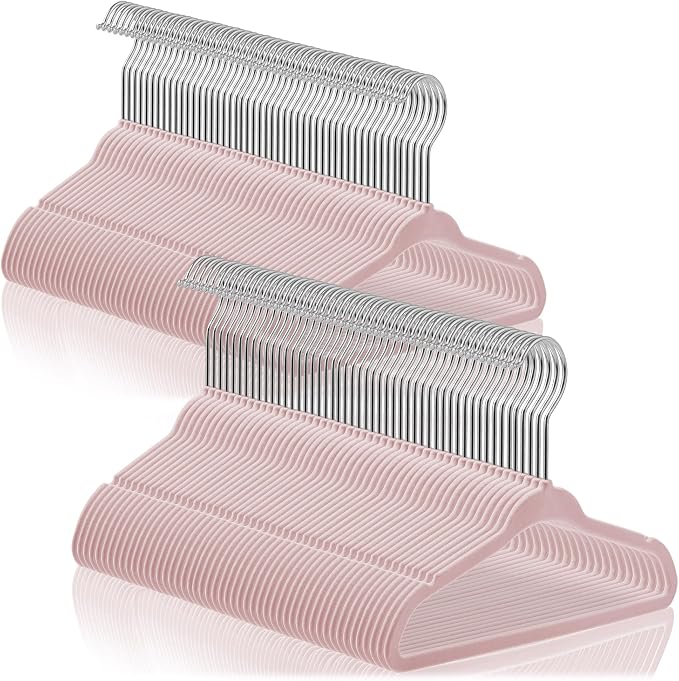 Casafield 100 Velvet Baby Hangers - 11" Size for Infant & Toddler Clothes - Light Pink