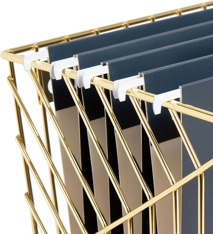 U Brands Metal Hanging File Organizer, Letter Size, Desktop Accessory, Vena Collection, Gold