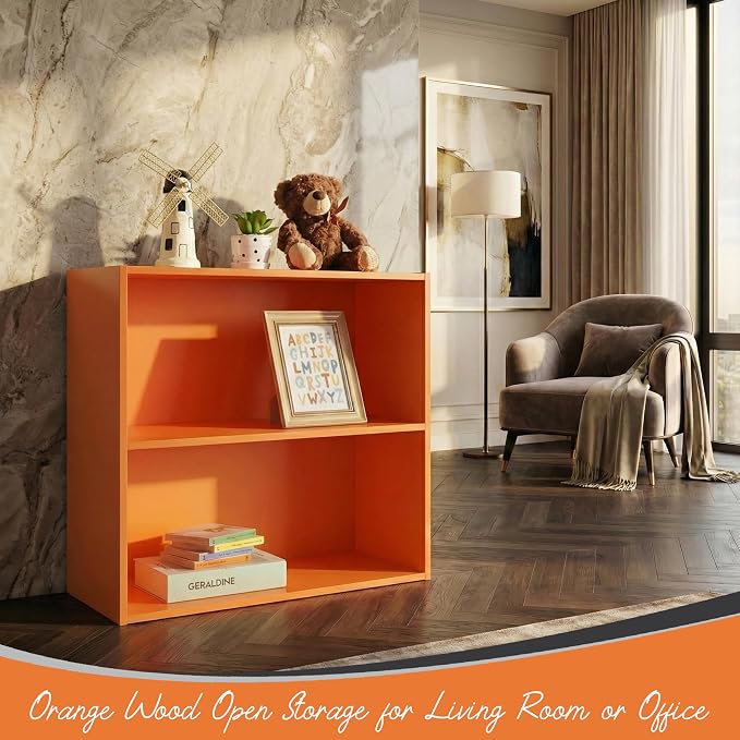 KB Designs - Tony 2-Tier Modern Bookcase with Open Storage Shelves for Kids’ Rooms, Playrooms, or Home Offices – Compact Colorful Bookshelf Organizer