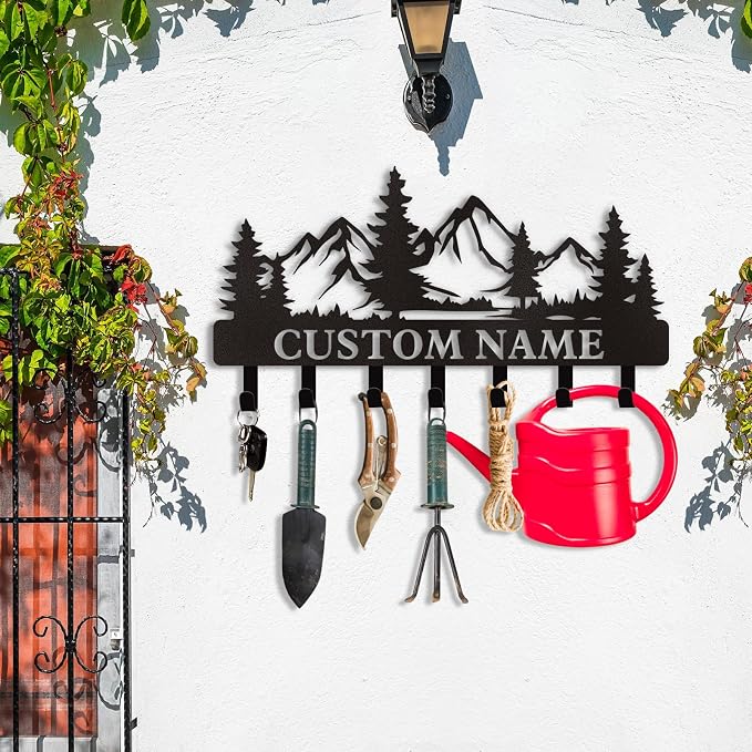 Dyoart Personalized Custom Mountain Theme Key Holder with Name, Metal Wall Mount, Coat Rack, Key Hooks, Home Decor Gift