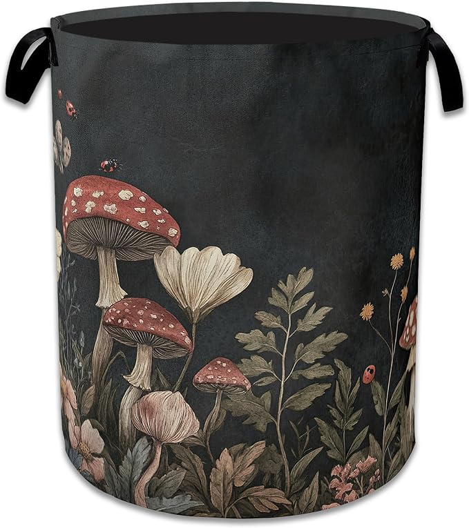 Mushrooms Forest Laundry Basket Collapsible Laundry Hamper, Oxford Cloth Storage Bin for Room/Bathroom/Bedroom/Dormitories 16" X 20.8"