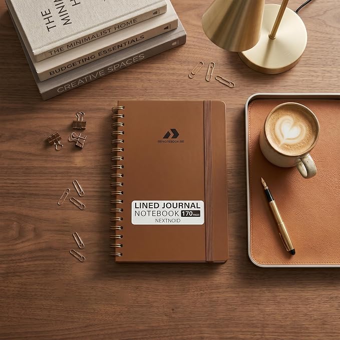 Nextnoid Lined Spiral Notebook Journal For Women & Men - A5(5.8" x 8.3") 170 Pages, Hardcover Notebooks for Work & Note Taking, College Ruled Journals for Writing - Brown