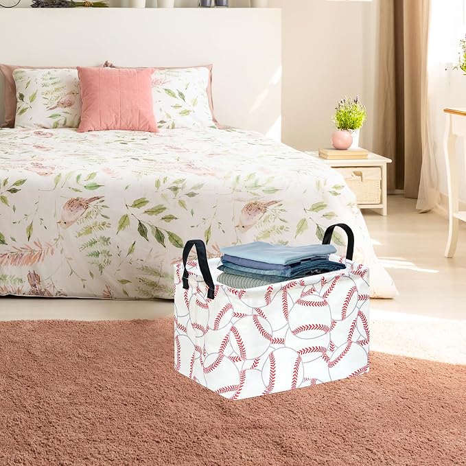 Storage Bin for Shelves Rectangle Closet Baskets Foldable Box with Handles, Baseball Storage Basket, Storage Boxes for Home Office Car Dormroom