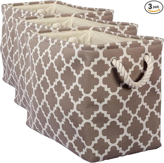 DII Polyester Container with Handles, Lattice Storage Bin, Large, Brown (Pack of 3)