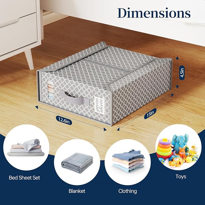 Yecaye 4 Pack Bed Sheet Organizers and Storage (King & Queen Size), Foldable Sheet Set Organizer With Clear Window and Label, Bedding Storage Box Container for Blanket, Duvet Cover, Bed Sheet