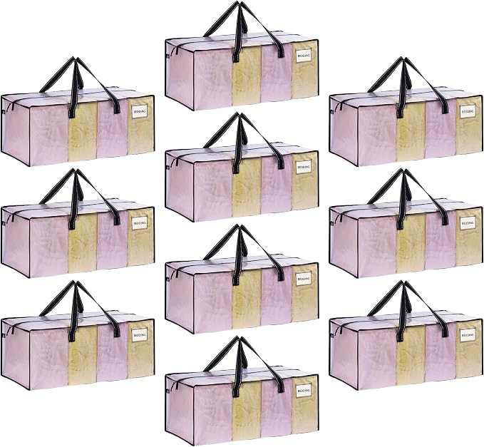 VENO 10 Pack Heavy Duty Moving Bags, Clear Packing Bags for Easy Visibility, Alternative to Moving Boxes, Storage Bins for Clothes, Blankets, Comforters, College Dorm Essentials (Clear, 10 Pack)