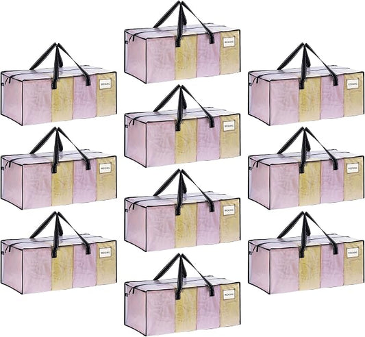 VENO 10 Pack Heavy Duty Moving Bags, Clear Packing Bags for Easy Visibility, Alternative to Moving Boxes, Storage Bins for Clothes, Blankets, Comforters, College Dorm Essentials (Clear, 10 Pack)