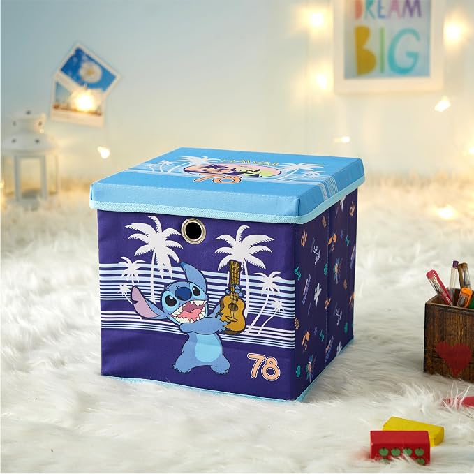 Lilo & Stitch Collapsible Storage Cube with Removable Lid,10"x10"x10" Fabric Organizer Bin for Kids’ Toys, Clothes & Accessories, Bedroom or Playroom Storage Box