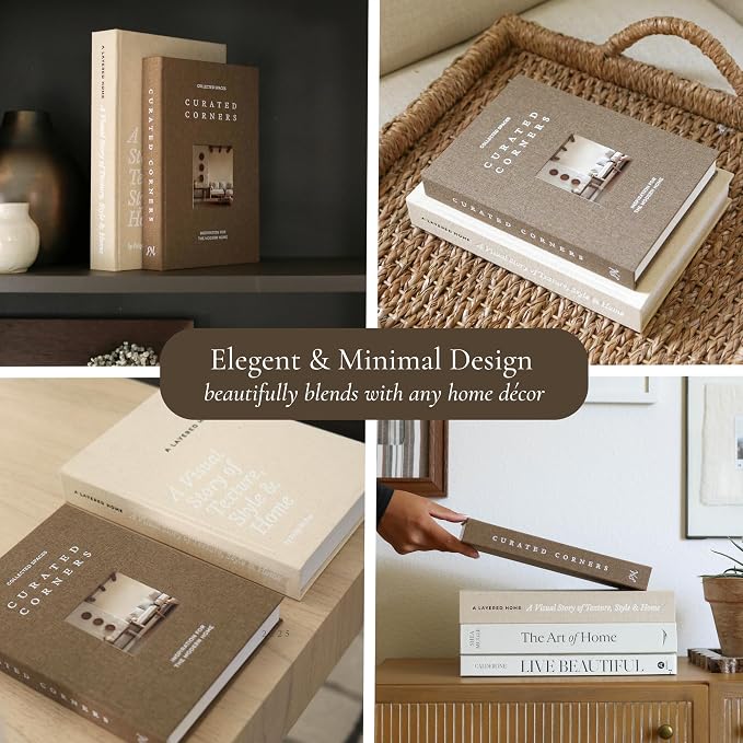 Decorative Books for Home Decor - 2 Linen Fake Books for Decorating Bookshelf, Coffee Table, Shelves - Faux Book Box for Hidden Storage and Decoration - Modern Neutral Design Fits Any Home Aesthetic