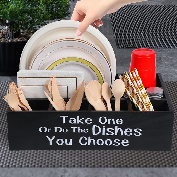 Large Paper Plate Holder Utensil Caddy Organizer for Countertop,Cups,Forks