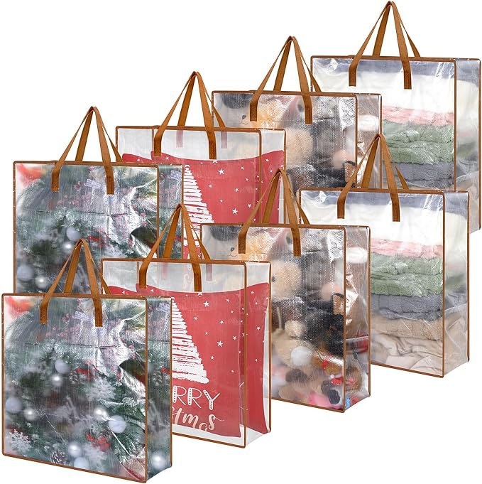 8 Pcs Clear Wreath Storage Bags 26 Inch Garland Container Door Garland Holiday Wreath Storage Holder with Handle and Zipper Heavy Duty Plastic Packing Totes(Camel)