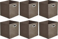 Amazon Basics Collapsible Fabric Storage Bins with Handle, Sturdy Space-Saving Cube Organizer, 10.5" x 10.5" x 11", Taupe, 6-Pack