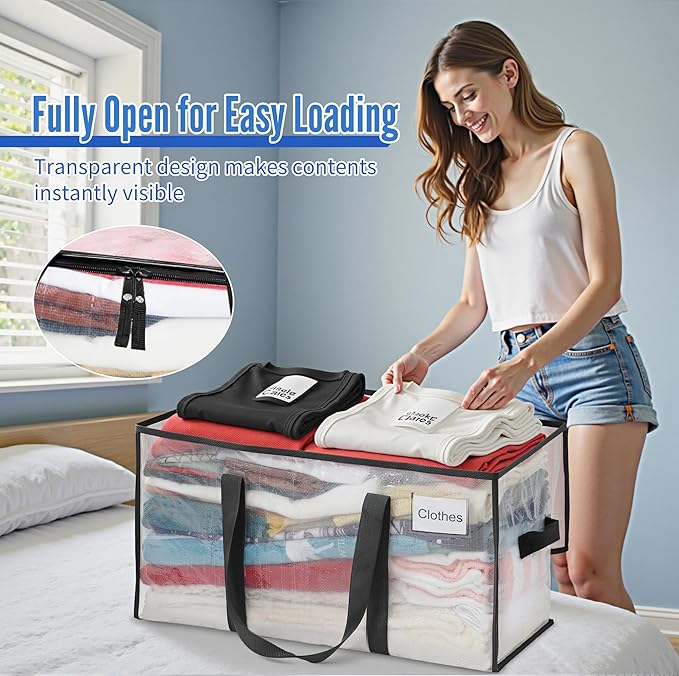BAGAIL Heavy Duty Moving Bags with Strong Handle, Extra Large Moving Boxes, Storage Tote for Clothes, College Moving Supplies(Clear, 8 Pack)