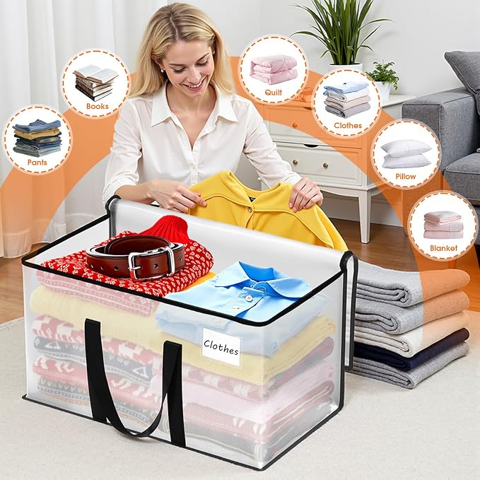 Fab totes Moving Bags Extra Heavy Duty Oversized Clear Storage Bags with Reinforced Handle and Double Zippers,Moving Supplies Totes for Storage Packing Dorm Room Essentials Alternative to Moving Boxes