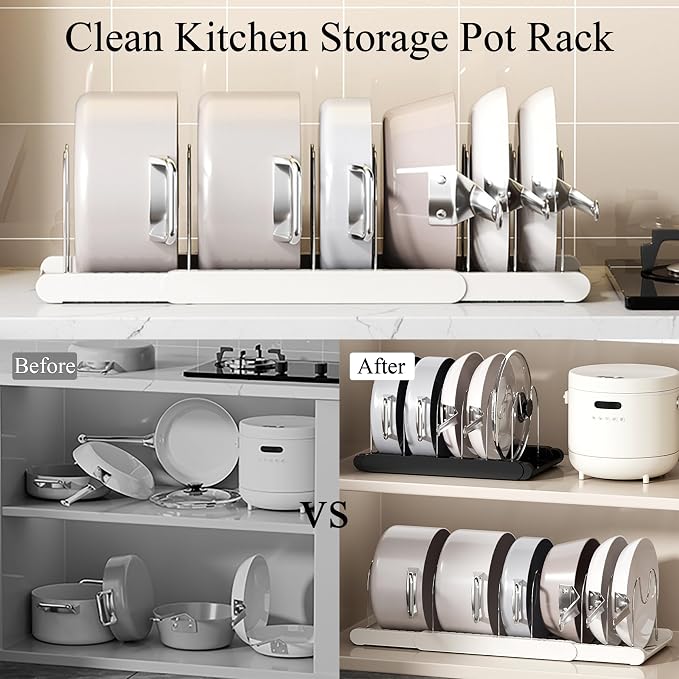 Pot Rack : Pots and Pans Organizer Under Cabinet 7 Adjustable Compartment Expandable Pot Lid Holder for Kitchen Cookware, Bakeware, Lid, Dishes, Cutting Boards,Apricot 2PCS
