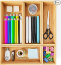 Bamboo Drawer Organizer Boxes, 5 PCS Junk Drawer Organizer, Wooden Storage Trays for Kitchen, Bathroom, Office, Makeup