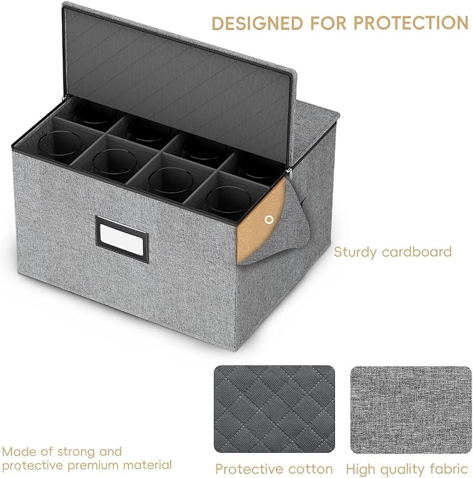 homyfort Wine Glass Storage Box with Dividers, Crystal Stemware Storage Containers Hard Shell, Service for 24 Wine Glasses Or Goblet (Grey)