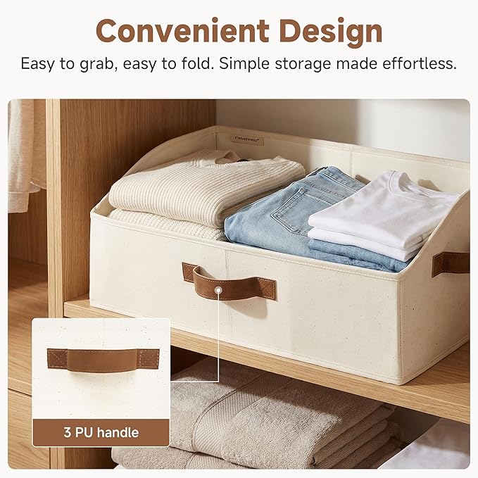 StorageWorks Closet Organizers and Storage, Trapezoid Storage Bins, Fabric Clothes Closet Bins, Storage Baskets for Shelves, Toys, Towels, Large, Ivory White, 3-Pack