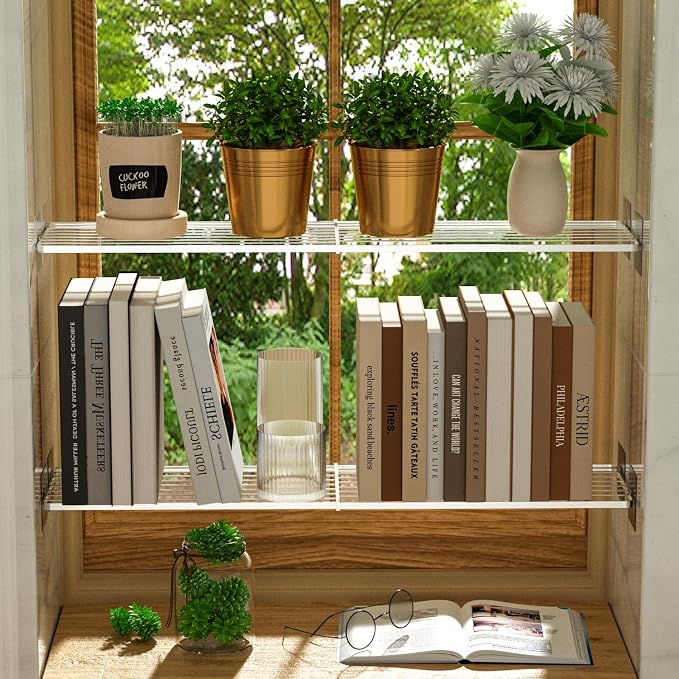 SANNO Tension Shelf Organizer for Closet, Adjustable 17-31" with Heavy-Duty Adhesive - DIY Expandable Shelf Dividers for Cabinet, Pantry, Wardrobe, Kitchen, 2 Pack