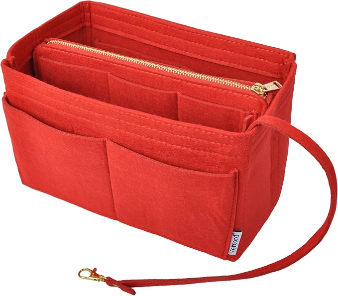 Vercord Felt Organizer Insert for Purse Handbag Tote Bag in Bag Inside Shaper Divider Neo Red Large