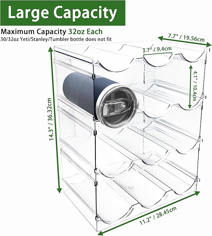 Spaclear 4 Pack Water Bottle Organizer, Stackable Kitchen Pantry Organization and Storage Shelf, Plastic Bottle Holder for Fridge Kitchen Cabinet Organizer and Storage, Tumbler Mug Cup Organizer