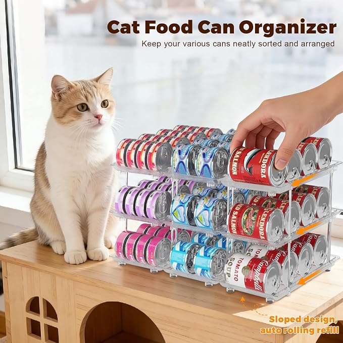 Cat Food Can Organizer, 3-Tier Adjustable | Modular, For Pantry & Fridge, Fits 3oz & 5oz Cans, Clear, Soup Cans Storage