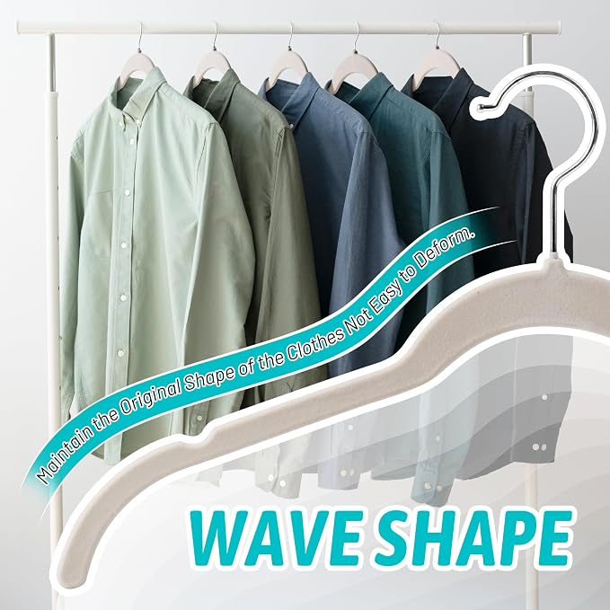 Sishynio Velvet Hangers 100 Pack, Slim Non Slip Clothes Hangers for Closet Organization, Flocked Felt Shirt Hangers with 360° Swivel Hooks, Space Saving Hangers for Dresses, Blouses, Pants(Beige)